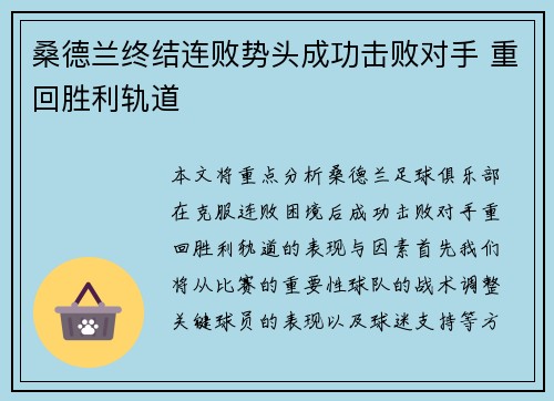 桑德兰终结连败势头成功击败对手 重回胜利轨道