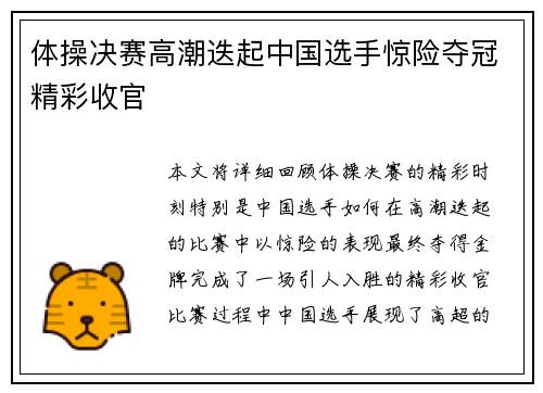 体操决赛高潮迭起中国选手惊险夺冠精彩收官